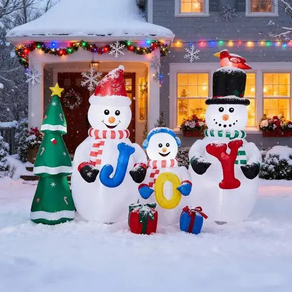 8FT Lighted Christmas Inflatable Decoration, Inflatable Snowman Family With JOY And Xmas Tree, Funny Blow Up Yard Decorations With Built-in LED Lights For Holiday Party Front Yard Lawn Garden Decor - The Premium