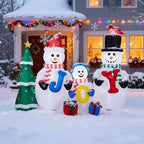 8FT Lighted Christmas Inflatable Decoration, Inflatable Snowman Family With JOY And Xmas Tree, Funny Blow Up Yard Decorations With Built-in LED Lights For Holiday Party Front Yard Lawn Garden Decor - The Premium
