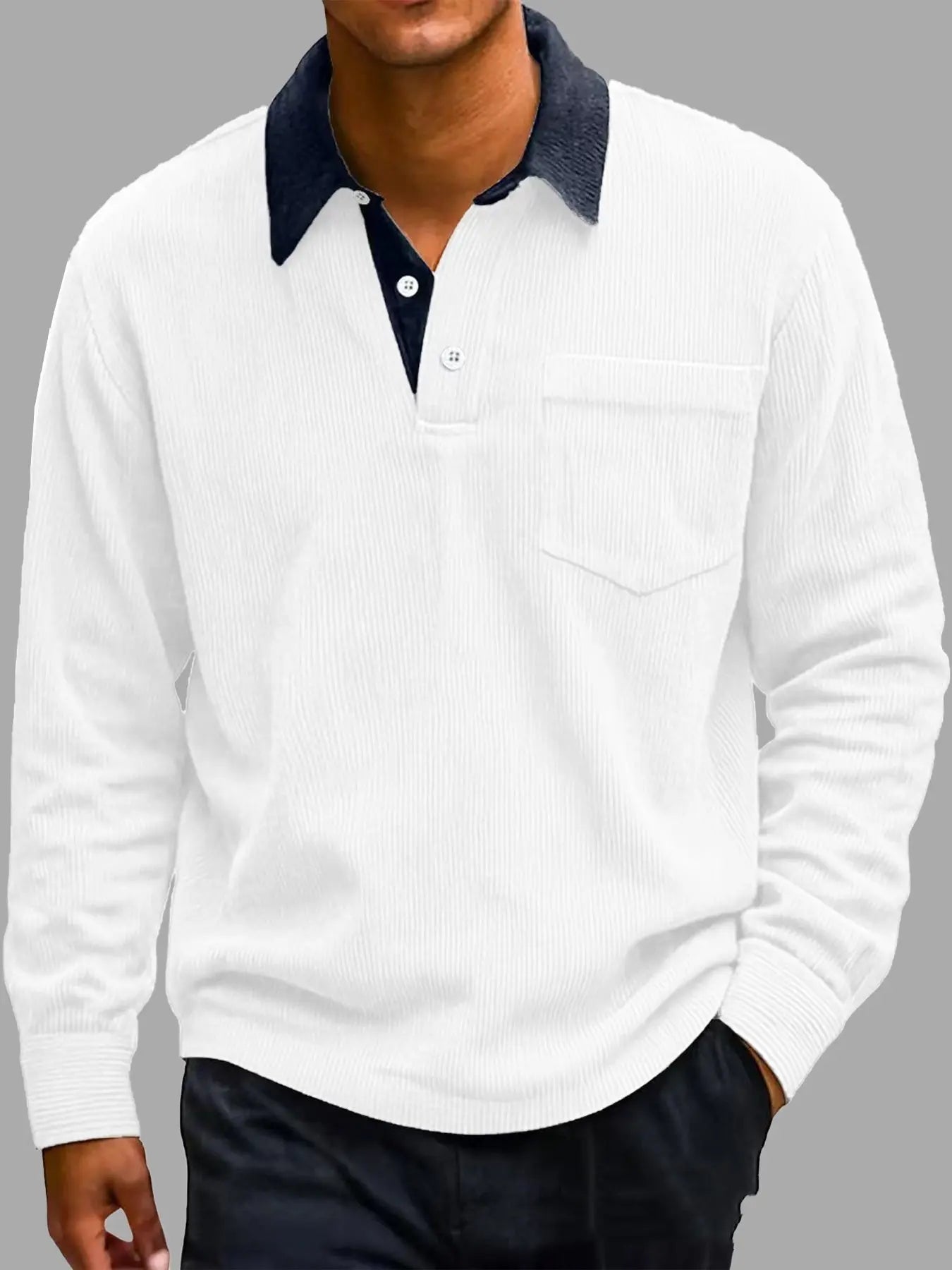 Men's Vintage Corduroy Button Long Sleeve Polo Shirt - The Premium