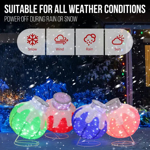 Set Of 4 Lighted Ball Ornaments Christmas Decorations, Pre-lit Holiday Decor With 320 Multi-color LED Lights For Xmas Outdoor Indoor Decor Lighted Holiday Displays - The Premium