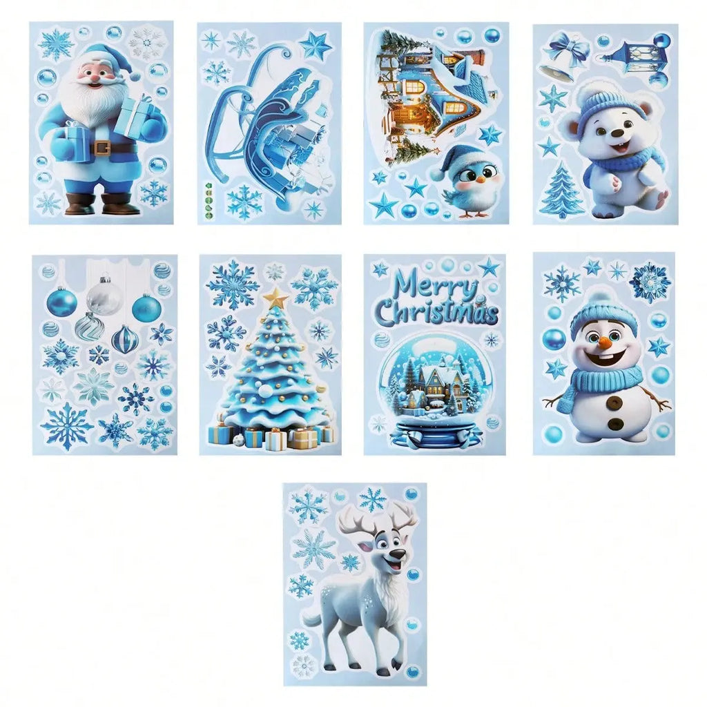 9 Sheets Christmas Window Stickers Blue Gnome Double-Sided Printed Xmas Self-Adhesive Window Sticker PVC Snowflakes Window Sticker For Christmas Home Window Indoor Garden Decoration - The Premium