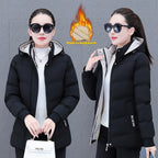 Winter Fleece-lined Thick Middle-aged Mom's Lamb Fleece Hooded Down Cotton Coat For Women