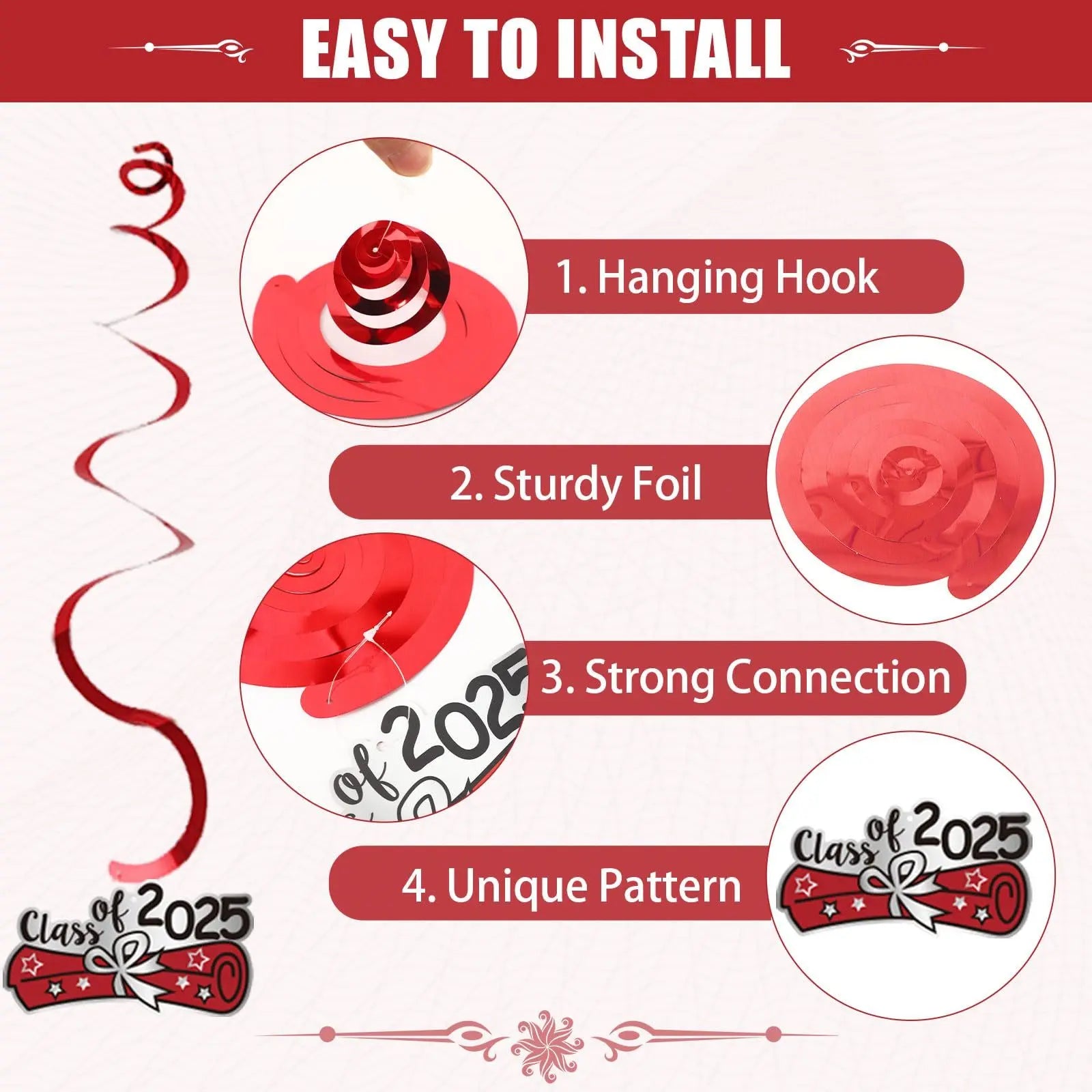 Graduation Decorations Class Of 2025 Set, Red Theme Graduation Party Supplies Of 50 Congrats Grad Banner Class Of 2025 Backdrop Balloons Hanging Swirls For High School College Celebrations - The Premium