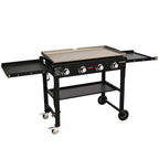 Commercial Griddle On Cart, 36' Heavy Duty Manual Flat Top Griddle, Outdoor Cooking Station With Side Shelves, Steel Natural Gas Griddle, 4-Burners Restaurant Portable Tested ToStandards