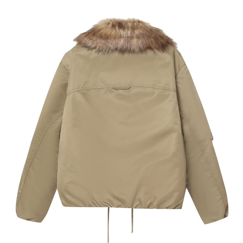 Women's Simple Detachable Fur Collar Cotton Coat