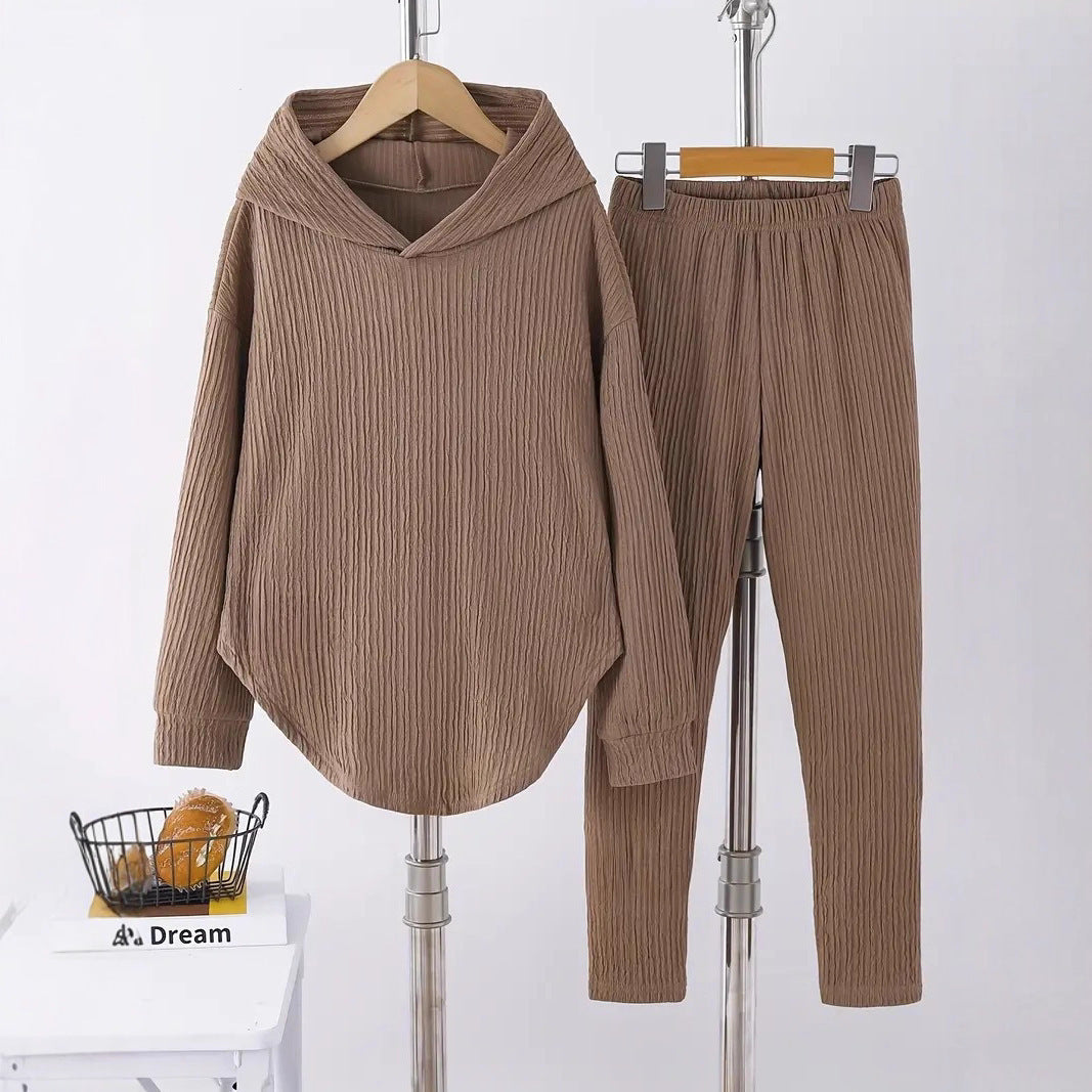 Casual Women's Long Sleeve Hooded Sweatshirt And Pants Two-Piece Set