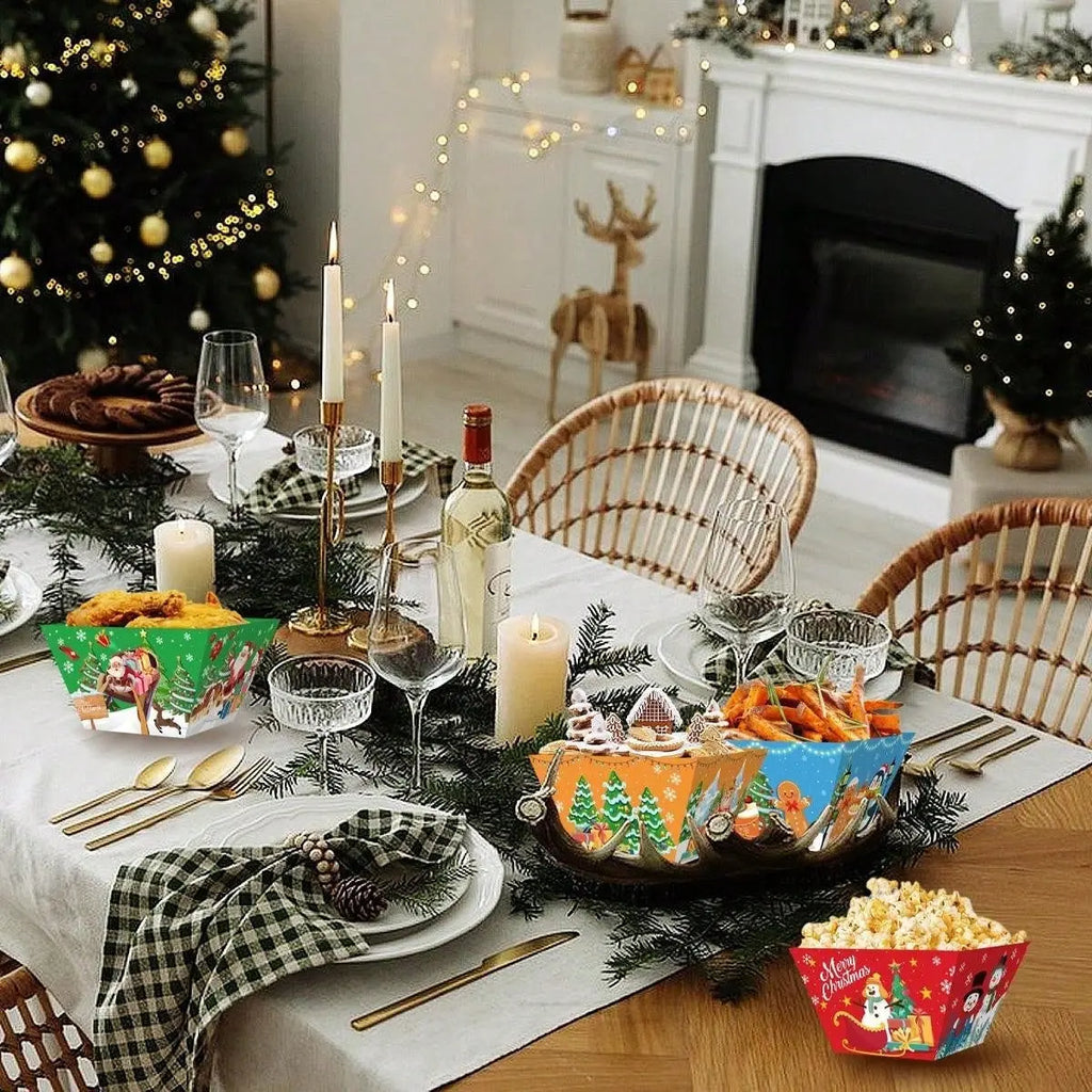 12 PCS Christmas Paper Food Tray Xmas Decorations Christmas Gingerbread Man Disposable Snack Popcorn Bowl Popcorn Containers Boxes For Winter Christmas Party Supplies - The Premium