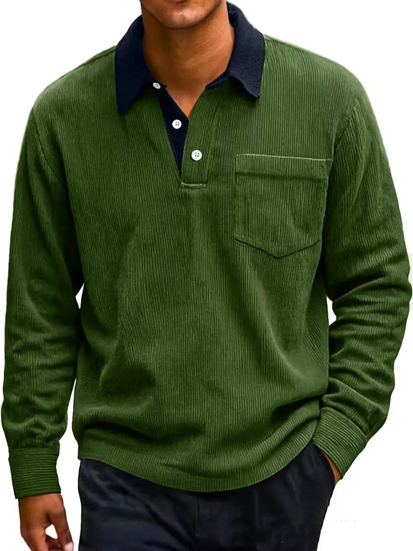 Men's Vintage Corduroy Button Long Sleeve Polo Shirt - The Premium