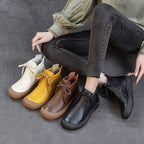 Top-grain Cowhide Flat-bottomed Anti-collision Round-toe High-top Women's Top