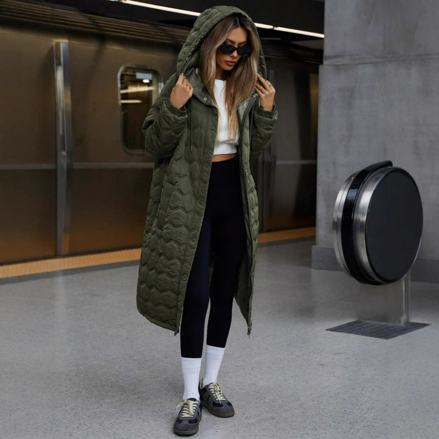 Korean Style Women's Fashion Plaid Hooded Long Fluffy Coat