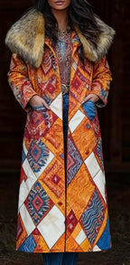 Fashion Retro Women's Coat, Warm Printed Long Coat
