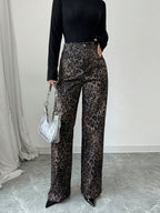 Autumn And Winter High-waisted Leopard Print Wide-leg Pants