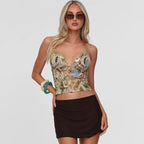 Sexy Lace Stitching Deep V-neck Slim Fit Backless Sling