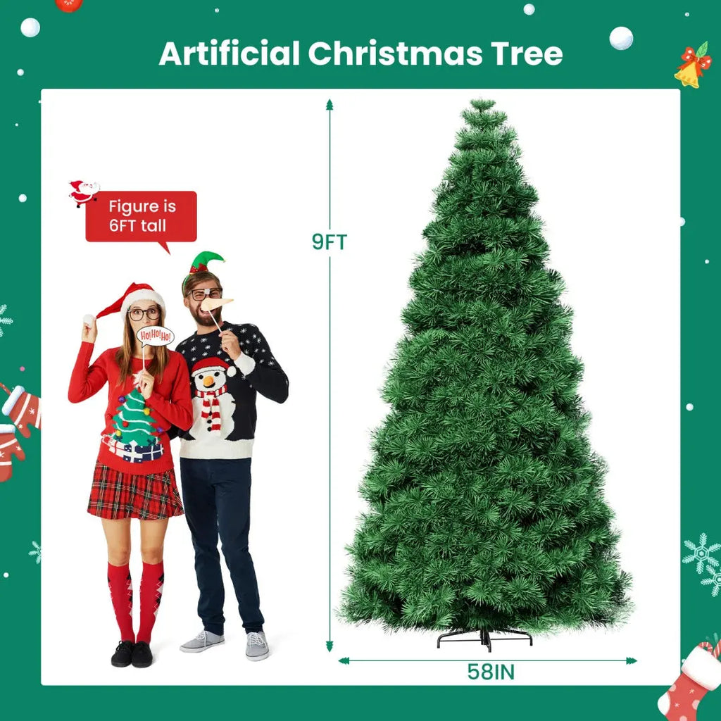 Pre-lit Artificial Christmas Tree, Prelighted Green Artificial Hinged Spruce Xmas Tree With 347 Branch Tips, 120 Incandescent Lights - The Premium