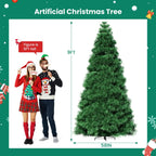 Pre-lit Artificial Christmas Tree, Prelighted Green Artificial Hinged Spruce Xmas Tree With 347 Branch Tips, 120 Incandescent Lights - The Premium
