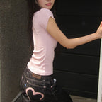 Heart Printing Jeans Women's High Waist Straight Casual