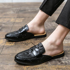 Men's Closed Toe Half-support Leather Shoes Crocodile Pattern