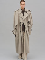 Women's Long Khaki Belted Cape Trench Coat