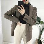 Houndstooth Retro Loose Slimming Woolen Blazer