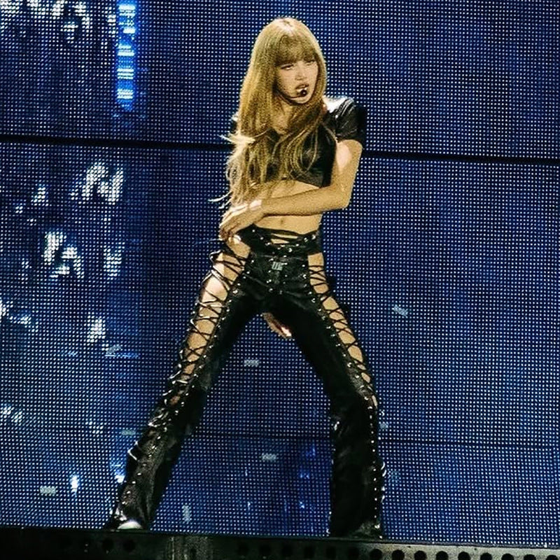 Slim Fit Hollow Lace Up PU Leather Pants Slim Fit Hollow Out Tied PU Leather Pants Women