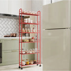 6-Tier Rolling Cart Gap Kitchen Slim Slide Out Storage Tower Rack With Wheels,Baskets,6 For Kitchen,Bathroom Laundry Narrow Piaces Utility Cart,Red