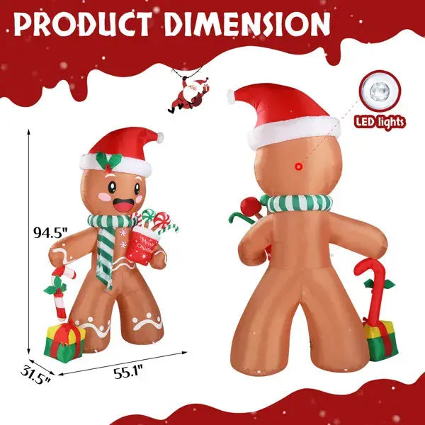 7.9 FT Lighted Christmas Inflatable Decoration, Inflatable Gingerbread Man Outdoor Decoration, Funny Blow Up Yard Decorations With Built-in LED Lights For Holiday Party Front Yard Lawn Garden Decor - The Premium