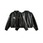 Women's Street Black Lace Love Number Embroidered Lapel Jacket