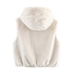 European And American Style Fashionable Hooded Faux Fur Effect Vest