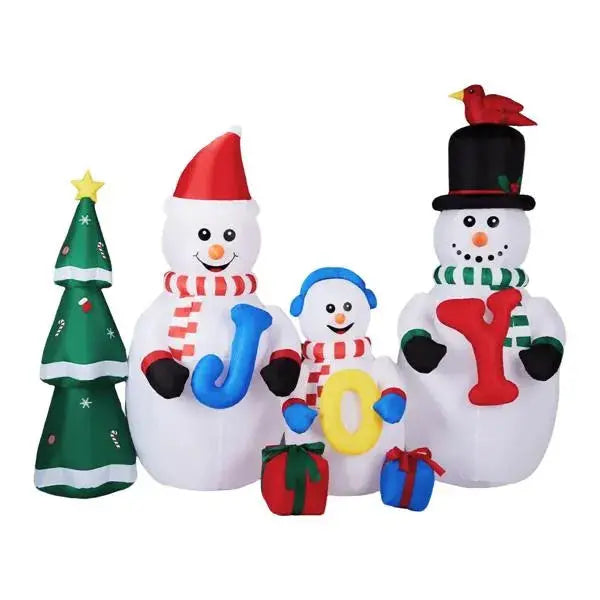 8FT Lighted Christmas Inflatable Decoration, Inflatable Snowman Family With JOY And Xmas Tree, Funny Blow Up Yard Decorations With Built-in LED Lights For Holiday Party Front Yard Lawn Garden Decor - The Premium