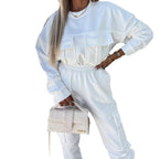 Long Sleeve Round Neck Pocket Loose Sweatshirt Casual Sports Pants