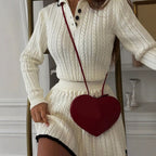 Women's Knit Sweater Long Sleeve Knot Short Skirt Set