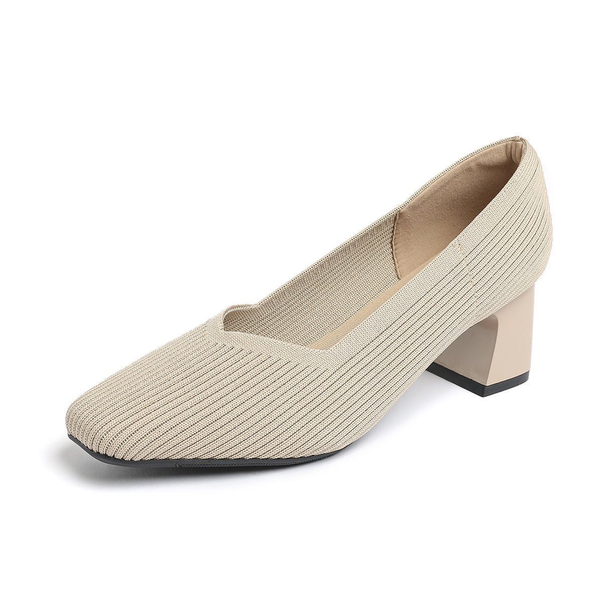 Women's Thick Head Stiletto Knitted Shoes Comfortable And Breathable For Commuting Versatile