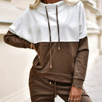 Drawstring Semi-high Neck Color Block Sporty Sweatshirt