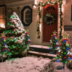 4Packs Solar Christmas Tree Lights Xmas Garden Decorations Tree Stake Lamp 20LEDs Solar Decor Light With Constant And Flashing Mode For Pathway Yard Patio Landscape