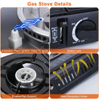 1Pc 3300W Portable Camping Stove Butane Canister Dual Fuel Burner Piezo Electric Ignition Single Burner With Automatic Tank Ejection Overpressure Cut Off Carry Case For Camping Hiking Picnic Fishing B