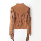 Genuine Leather Sheepskin Suede Lapel Tassel Motorcycle Short Jacket