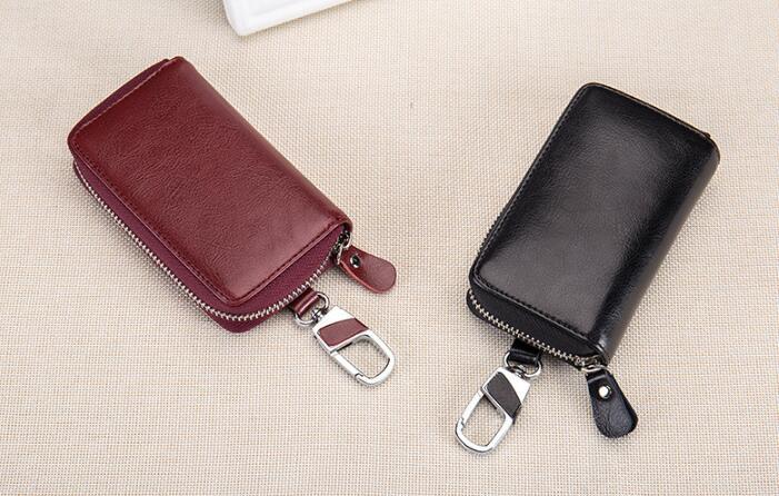 Multifunctional zipper leather key case
