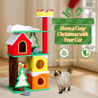 56in Christmas Themed Plush Cat Tree, Multi-level Cat Tower With Cat Condos, Top Crown Perch, Sisal Ramp Scratching Posts, Large Cat Pet Activity Center For Indoor Cats - The Premium