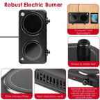 1Pc 2000W Electric Infrared Dual Burner Portable Heating Hot Plate Stove Countertop RV Hotplate With Glass Cooktop Stepless Temperature Adjustments For Home RV Camp