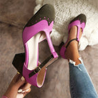 Leather Women's T-strap Two-tone High-heel Sandals