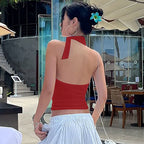 Women's Sexy Hot Girl Halter Ribbon Backless Slim Fit Small Sling