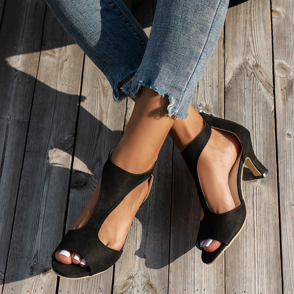 Women's Zipper Bag Heel Peep Toe Shoes After Summer