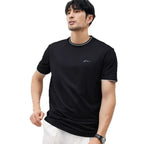 Trendy Color-blocked Round-neck T-shirt For Men With Personalized Artistic Signature Embroidery - The Premium