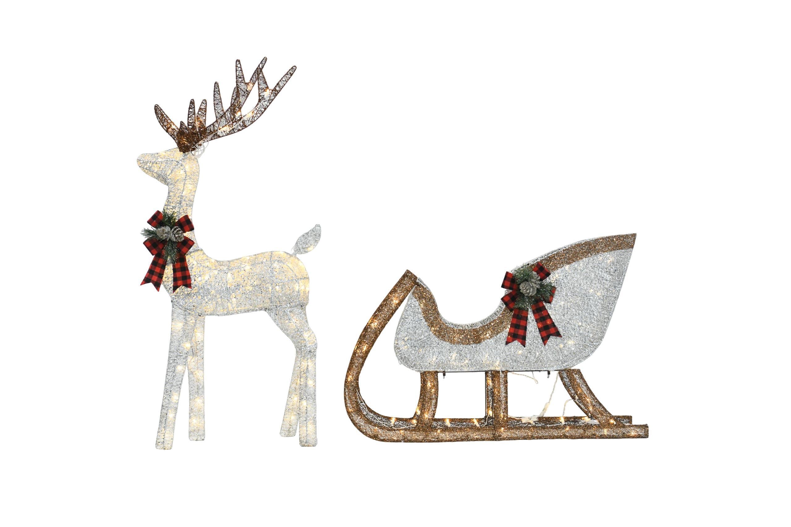 48-inch Christmas Reindeer And 38-inch Sleigh Decorations Create A Festive Atmosphere, Suitable For Indoor And Outdoor Scenes, A Must-have For Christmas - The Premium