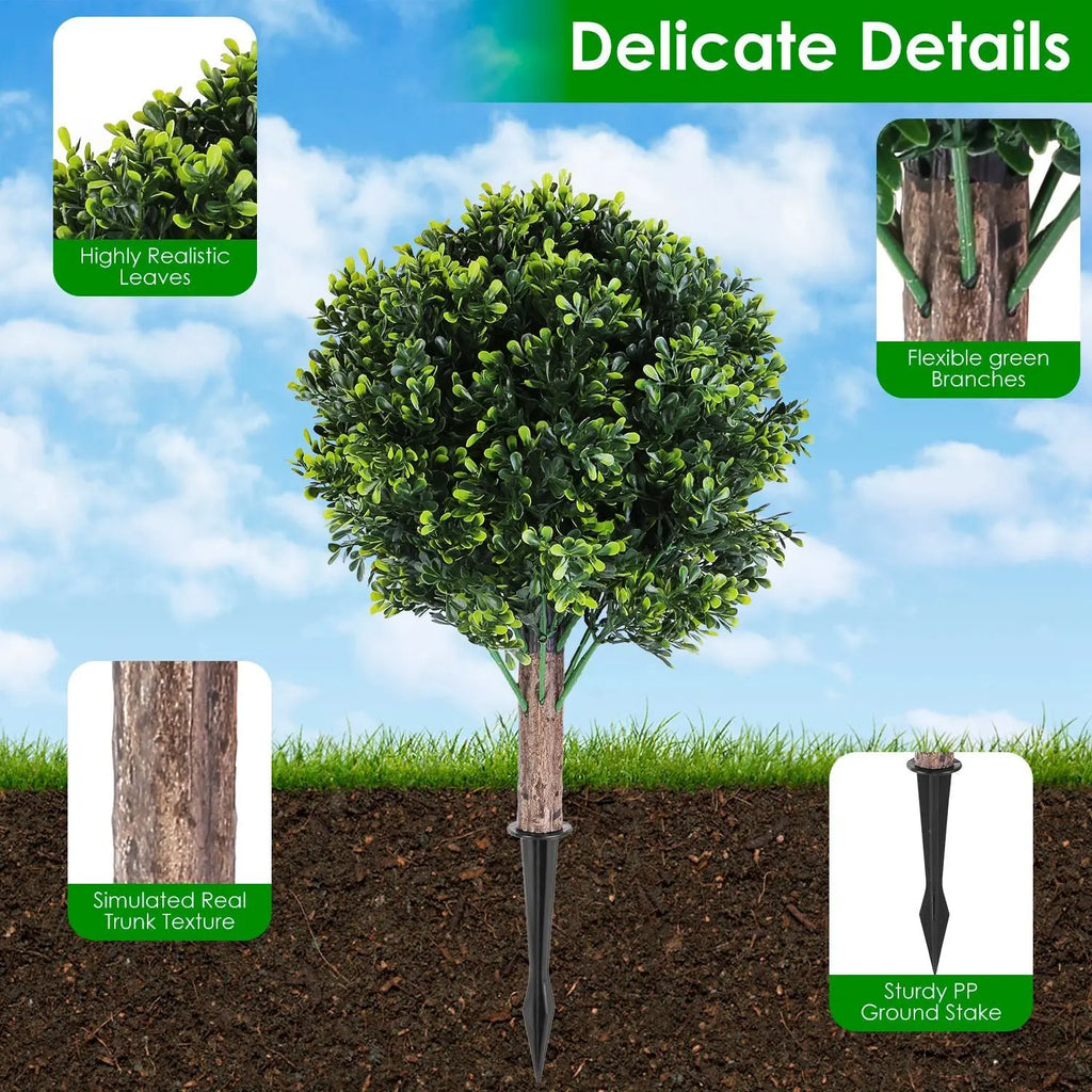 2 Packs Faux Boxwood Ball Trees Artificial Peanut Topiary Tree UV Resistant Artificial Shrubs Fake Plants Evergreen Artificial Bush With Ground Spike For Indoor Outdoor Front Porch Garden - The Premium
