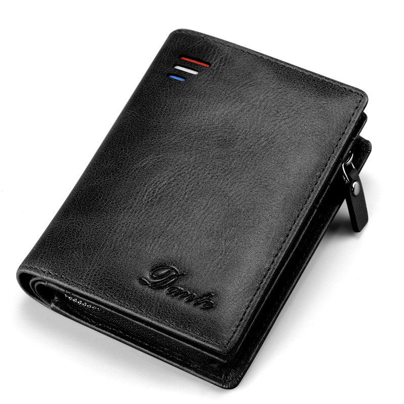Vintage men's short wallet with leather zipper