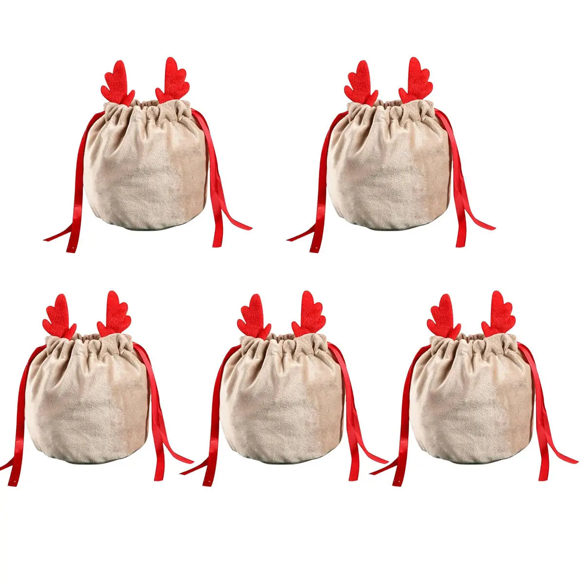 5 Pcs Christmas Velvet Drawstring Candy Gift Bags With Antlers 2 Styles Mini Xmas Present Pouch 7x5 Inch Santa Gift Wrapping Bags - The Premium