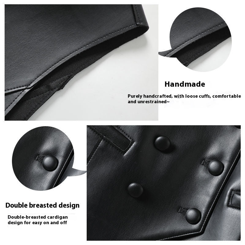 Leather Coat Western Style Double Breasted Vest Short Slim Fit Slimming