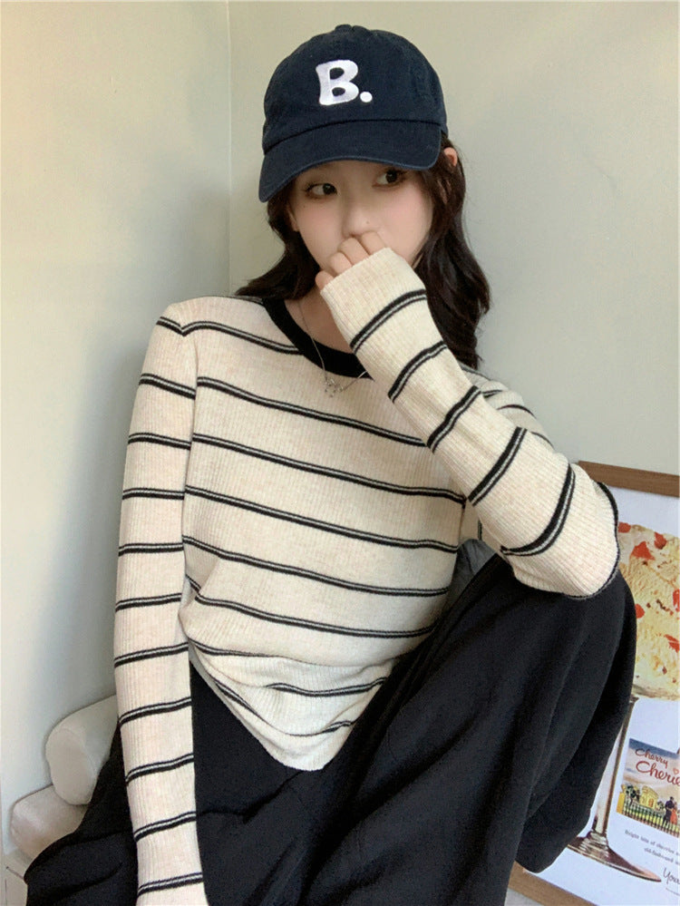 Korean-style Color-block Striped Loose Casual Knit Sweater