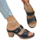 Open Toe Chunky Heel Embossed Outdoor Slippers